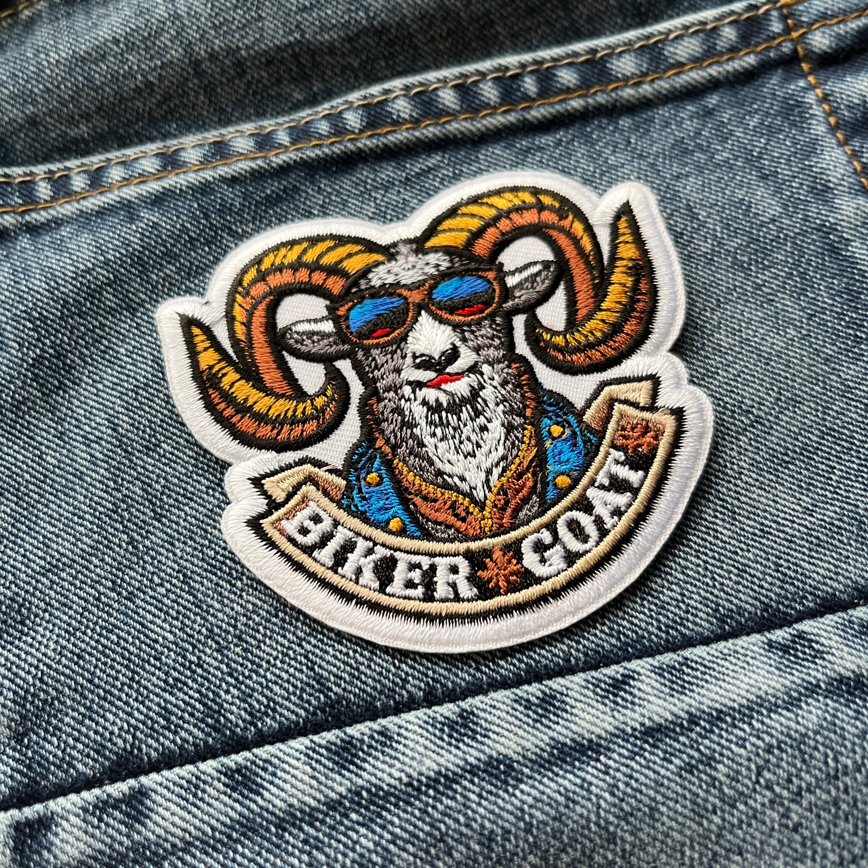 Embroidered Biker Goat in Shades Iron on Sew on Patch – PATCHERS