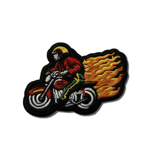 Biker With Flames Patch - PATCHERS Iron on Patch