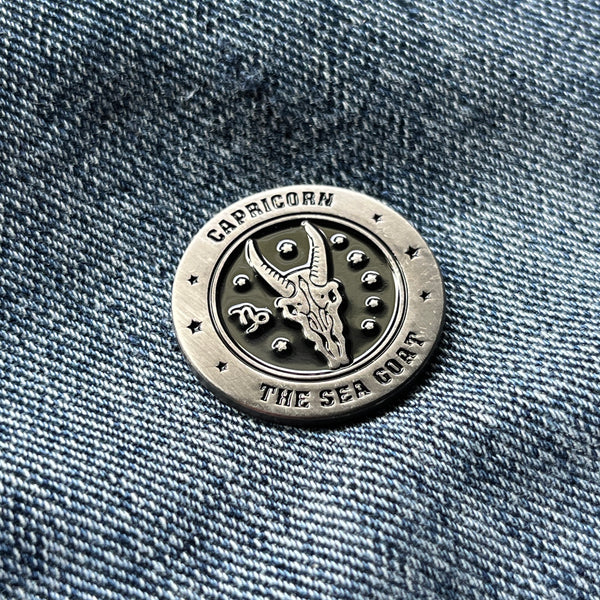 Capricorn Skull Zodiac Sign Pin Badge - PATCHERS Pin Badge