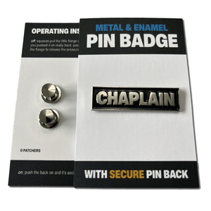 Chaplain Silver Black Pin Badge - PATCHERS Pin Badge