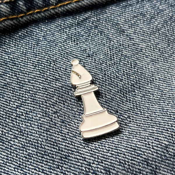 Chess Piece Bishop White Pin Badge - PATCHERS Pin Badge