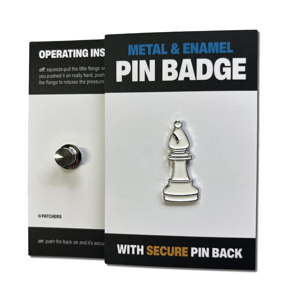 Chess Piece Bishop White Pin Badge - PATCHERS Pin Badge