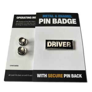 Driver Silver Black Pin Badge - PATCHERS Pin Badge