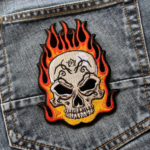 Flaming Skull Patch - PATCHERS Iron on Patch