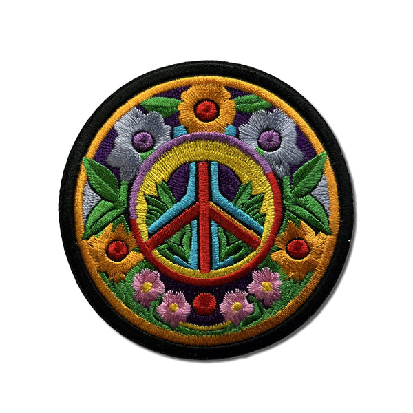 Flowers and Peace Sign Round Patch - PATCHERS Iron on Patch