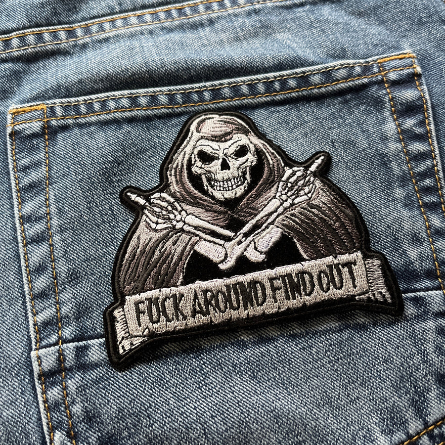 Fuck Around Find Out Skull Middle Finger Iron On Sew On Patch Patchers 0731