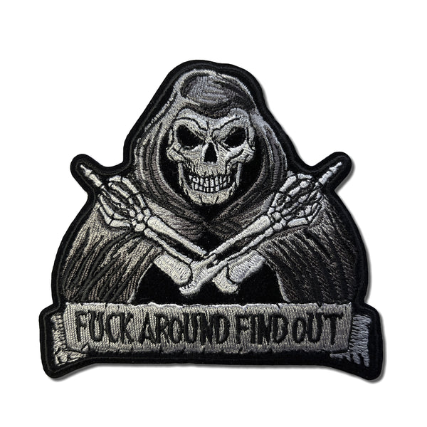 Fuck Around Find Out Skull Middle Finger Patch - PATCHERS Iron on Patch