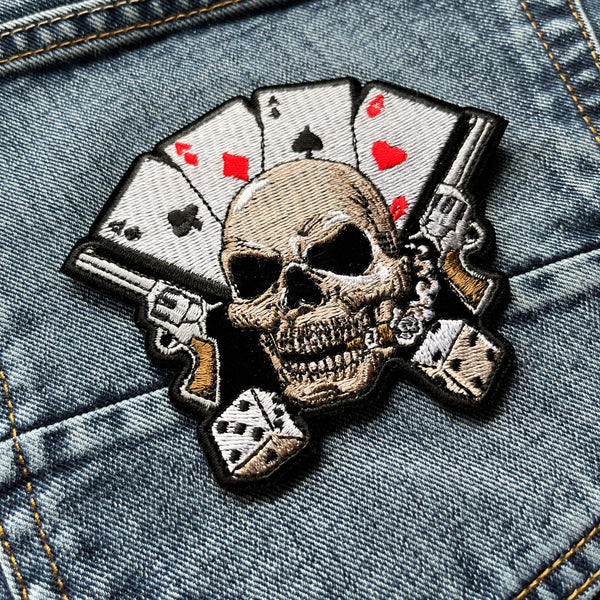 Gambler Skull Aces Guns Patch - PATCHERS Iron on Patch