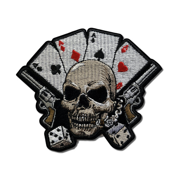 Gambler Skull Aces Guns Patch - PATCHERS Iron on Patch