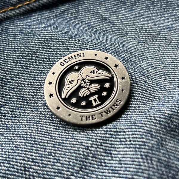 Gemini Skull Zodiac Sign Pin Badge - PATCHERS Pin Badge