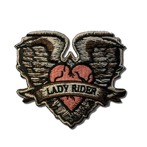 Gothic Heart & Wings Lady Rider Patch - PATCHERS Iron on Patch