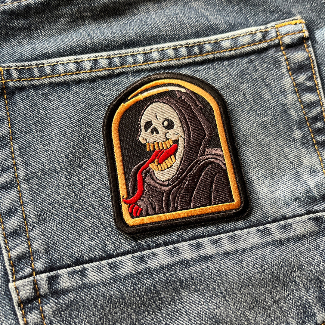 Embroidered Grim Reaper Tongue Iron on Sew on Patch – PATCHERS