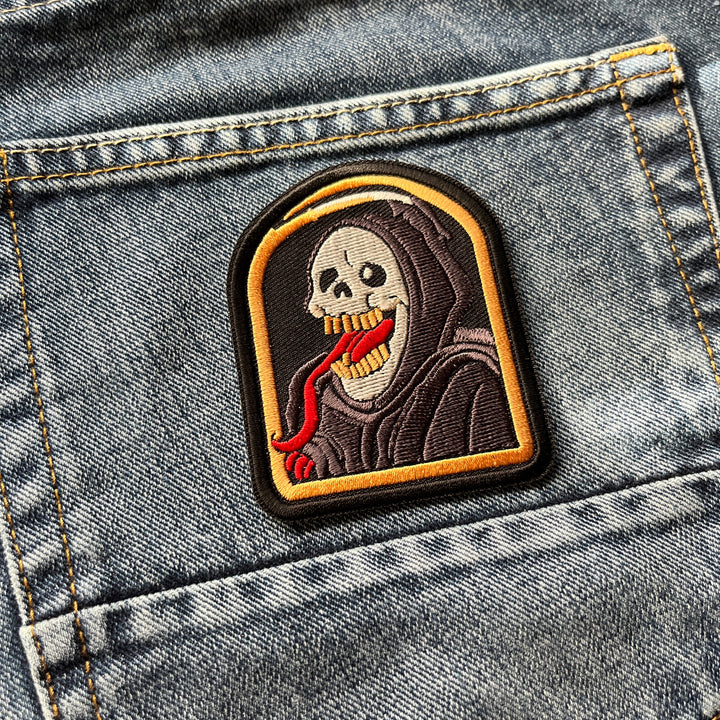 Embroidered Grim Reaper Tongue Iron on Sew on Patch – PATCHERS