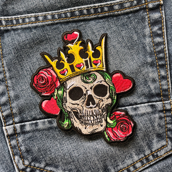 Hearts Queen Skull Roses Patch - PATCHERS Iron on Patch