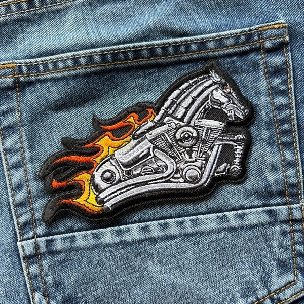 Iron Horse Motorcycle with Flames Patch