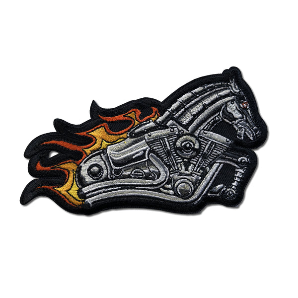 Iron Horse Motorcycle with Flames Patch