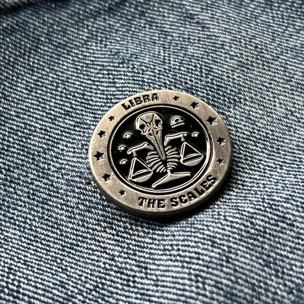 Libra Skull Zodiac Sign Pin Badge - PATCHERS Pin Badge