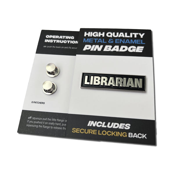 Librarian Silver Black Pin Badge - PATCHERS Pin Badge