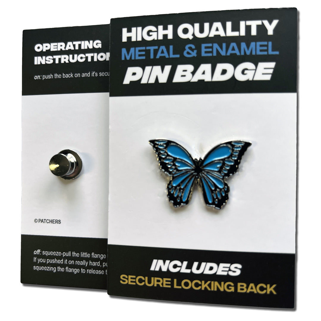 Metal & Enamel Light Blue Butterfly Pin Badge with Secure Locking Back ...
