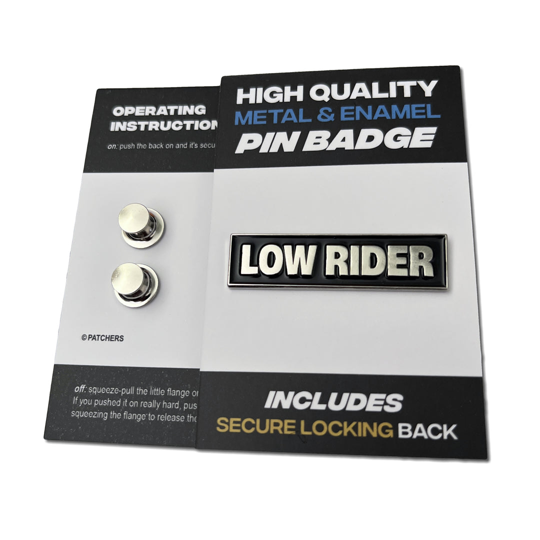 Metal & Black Enamel Low Rider Pin Badge with Secure Locking Backs ...