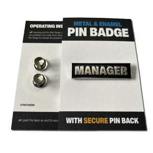 Manager Silver Black Pin Badge - PATCHERS Pin Badge