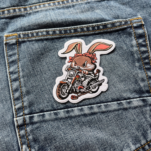 Mean Rabbit on Motorcycle Patch - PATCHERS Iron on Patch