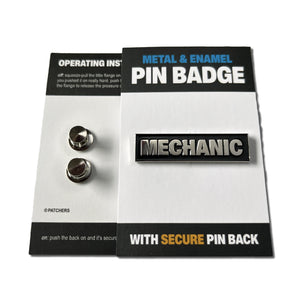 Mechanic Silver Black Pin Badge - PATCHERS Pin Badge