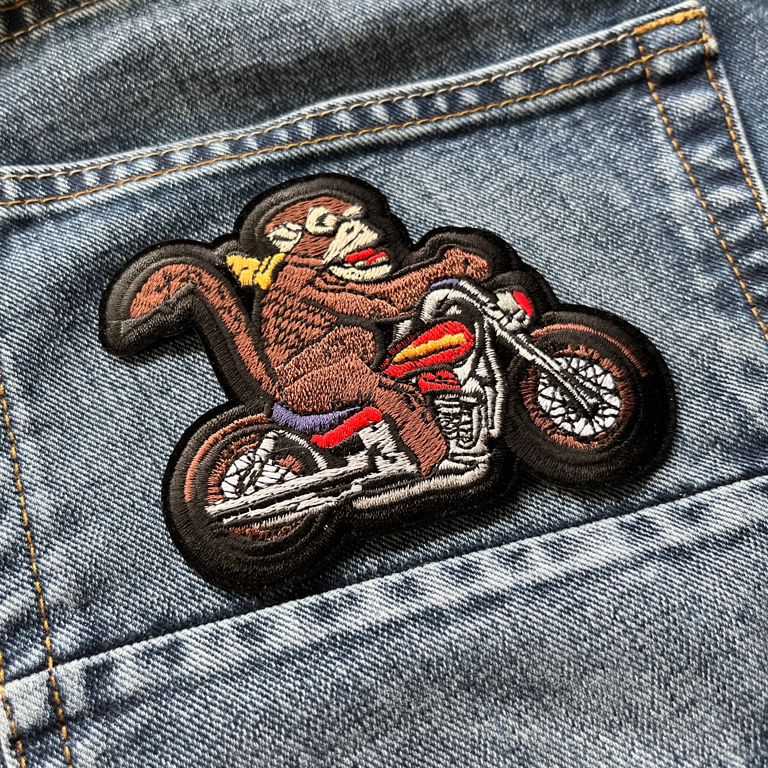 Embroidered Monkey Biker Iron on Sew on Patch – PATCHERS