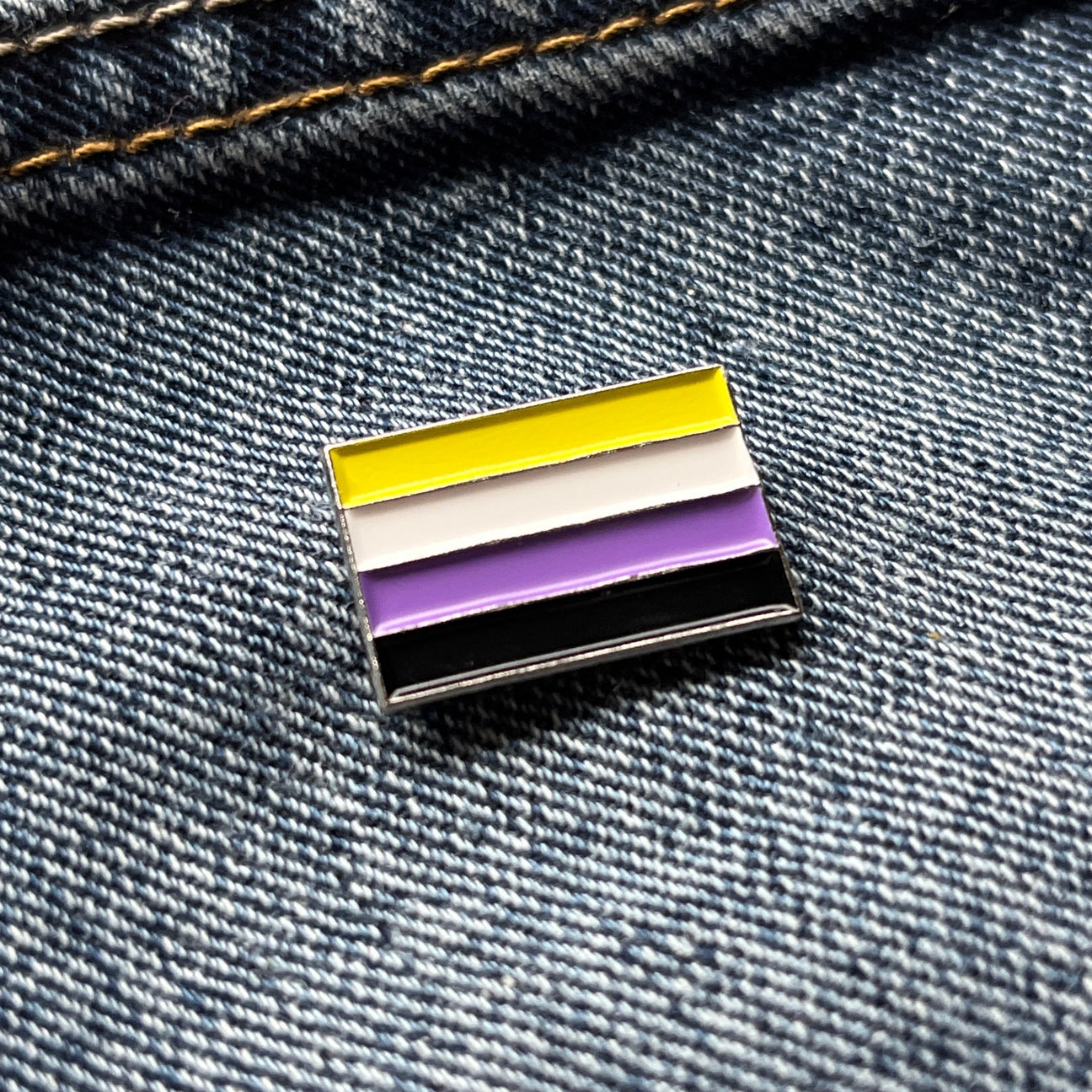 Metal Enamel Non Binary Pride Flag Pin Badge With Secure Locking Back