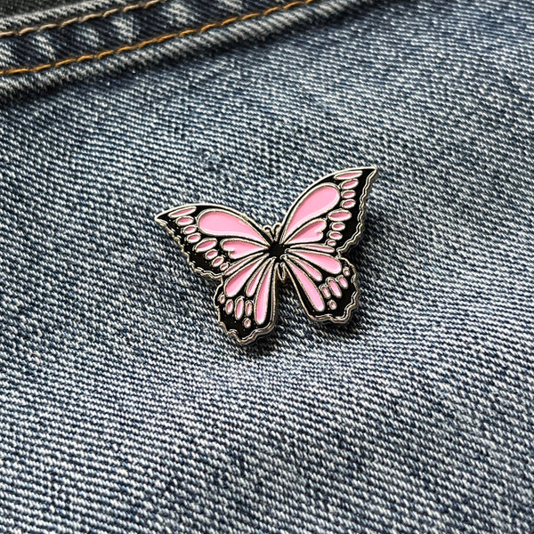 Pink & Black Butterfly Pin Badge - PATCHERS Pin Badge