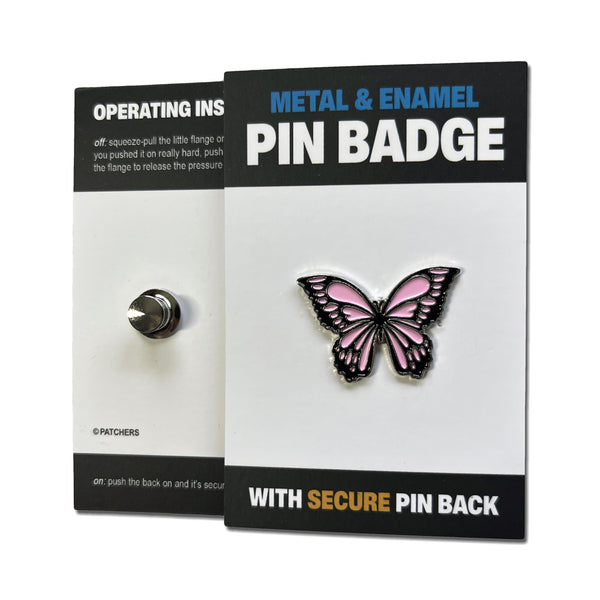 Pink & Black Butterfly Pin Badge - PATCHERS Pin Badge