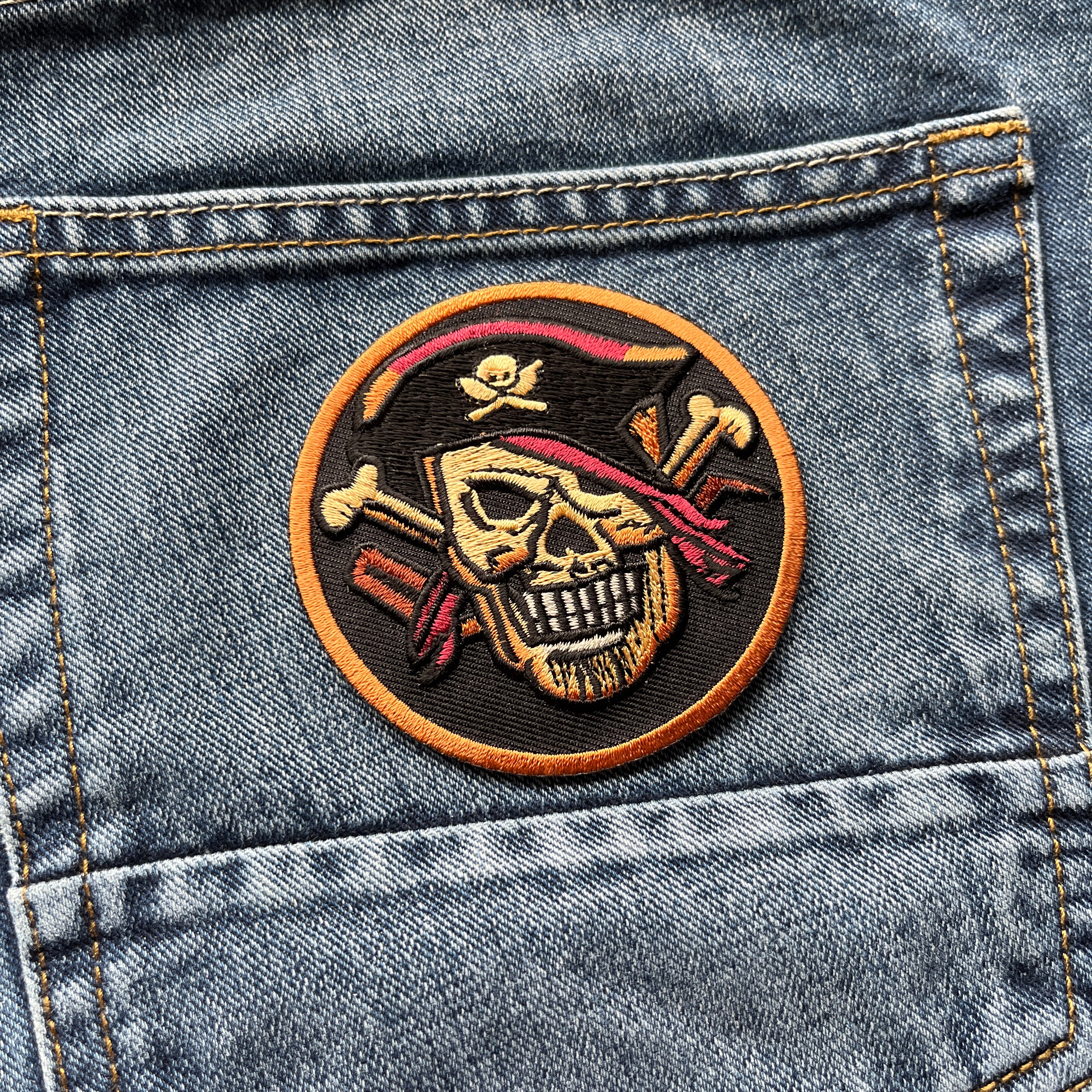 Embroidered Pirate Skull Bones Round Iron on Sew on Patch – PATCHERS