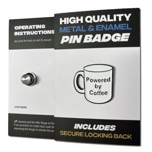 Powered by Coffee Mug Pin Badge - PATCHERS Pin Badge