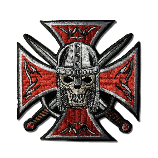 Red Maltese Cross Skull Knight Patch - PATCHERS Iron on Patch