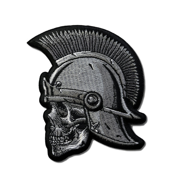Roman Skull Soldier Helmet Black Grey Patch - PATCHERS Iron on Patch