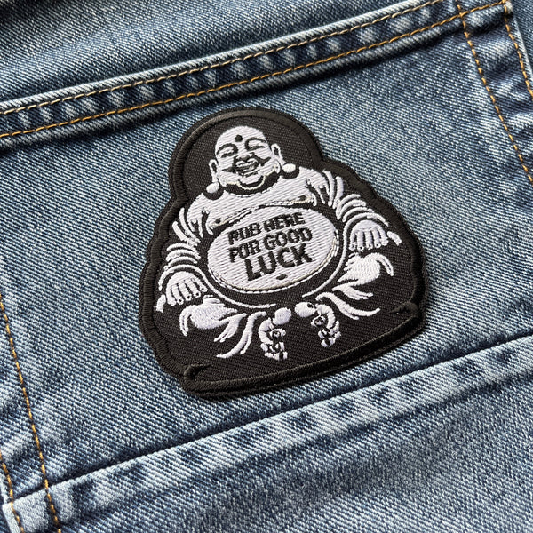 Rub Here For Good Luck Buddha Patch - PATCHERS Iron on Patch