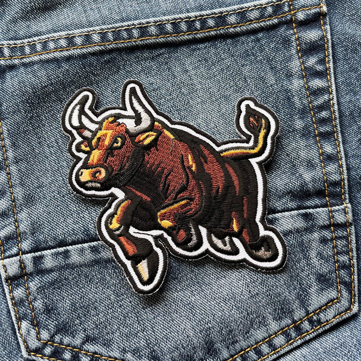 Embroidered Running Bull Iron on Sew on Patch – PATCHERS