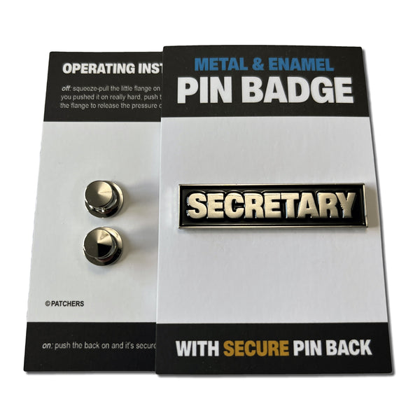 Secretary Silver Black Pin Badge - PATCHERS Pin Badge