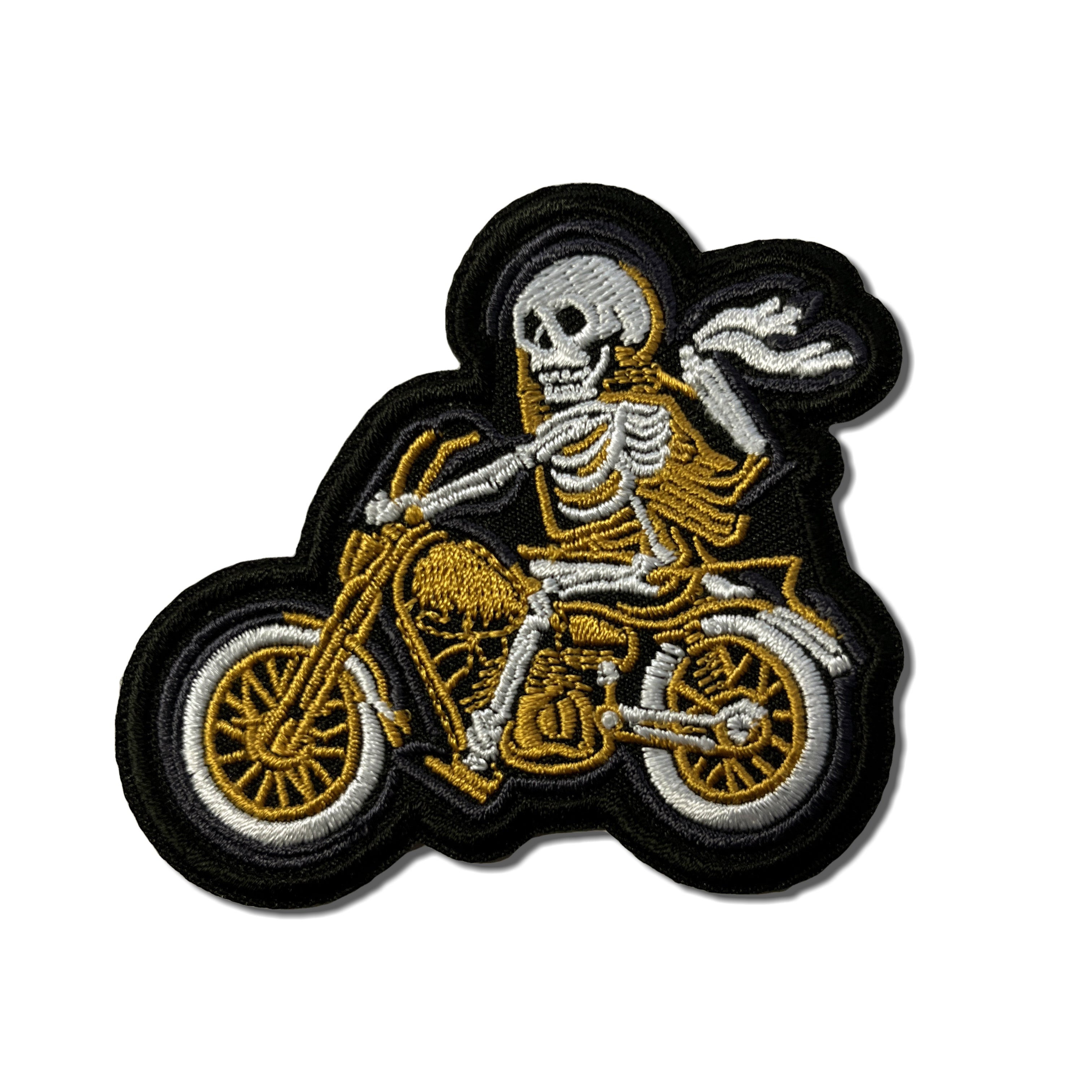 Demons Rock Skull & Skeleton Sew-On Biker Patch – Custom Text & Colors, Top Rocker Style