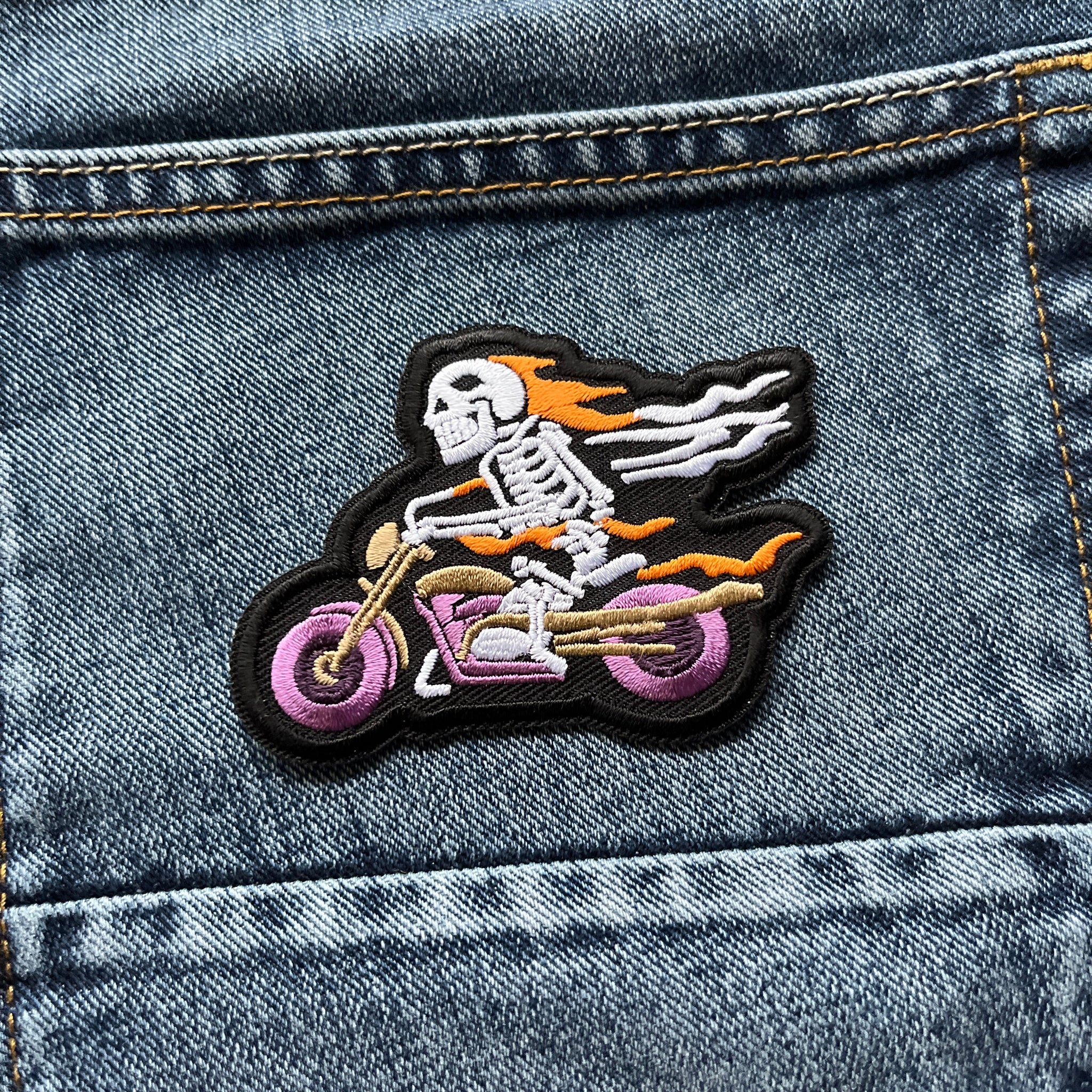 Embroidered Skeleton Rider Iron on Sew on Patch – PATCHERS