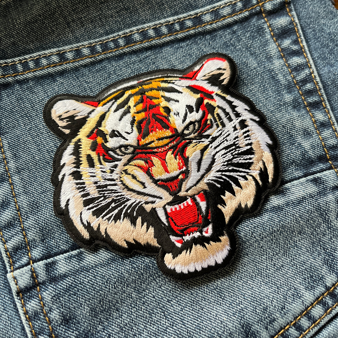 Embroidered Snarling Tiger Head Iron on Sew on Patch – PATCHERS