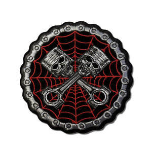Spider Web Piston Skull Patch - PATCHERS Iron on Patch