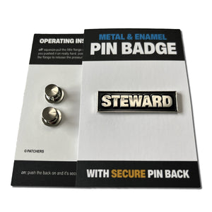 Steward Silver Black Pin Badge - PATCHERS Pin Badge