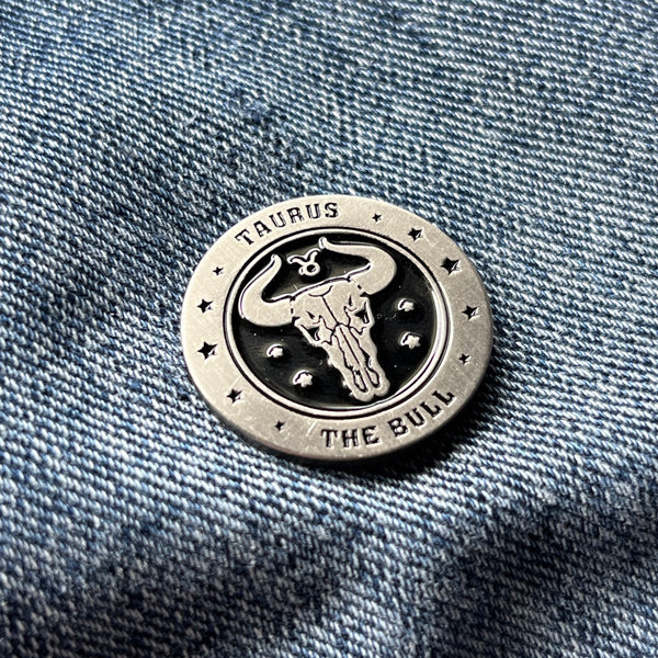 Taurus Skull Zodiac Sign Pin Badge - PATCHERS Pin Badge