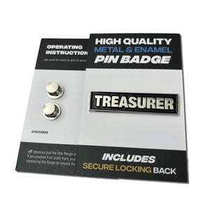 Treasurer Silver Black Pin Badge - PATCHERS Pin Badge