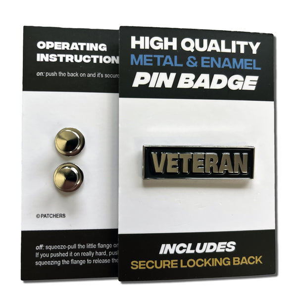 Veteran Black Enamel Pin Badge - PATCHERS Pin Badge