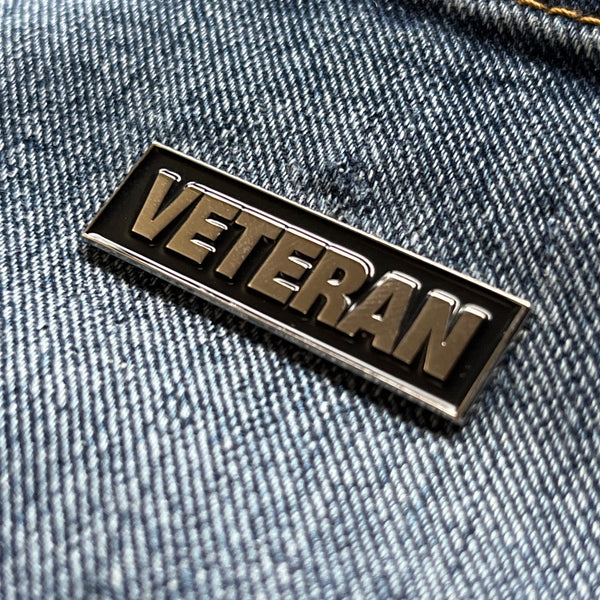 Veteran Silver Black Pin Badge - PATCHERS Pin Badge