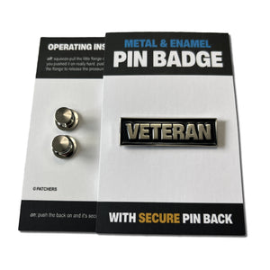 Veteran Silver Black Pin Badge - PATCHERS Pin Badge