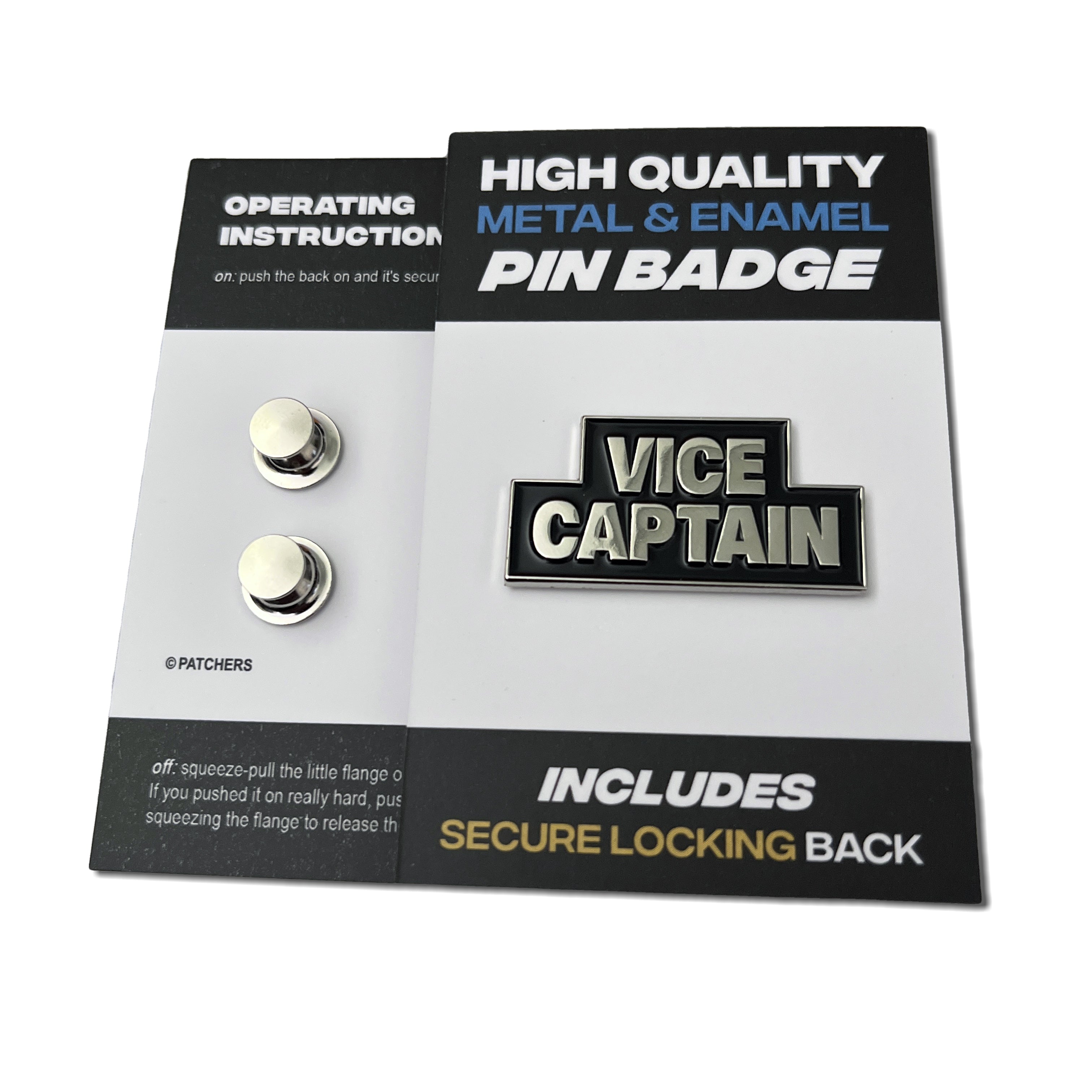 Metal & Black Enamel Vice Captain Pin Badge with Secure Locking Backs ...