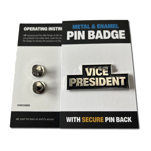 Vice President Silver Black Pin Badge - PATCHERS Pin Badge